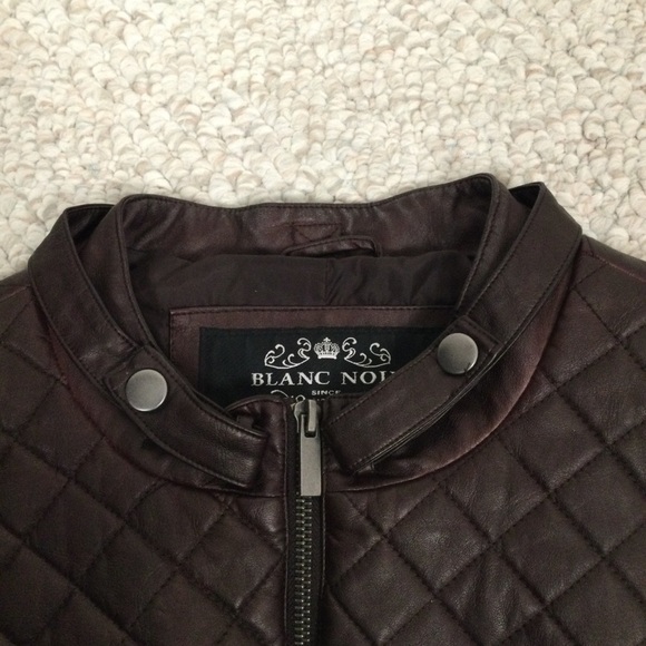 Large Women’s BLANC NOIR Brown Faux Leather Bomber Jacket with Texturized Deta… - Picture 9 of 15